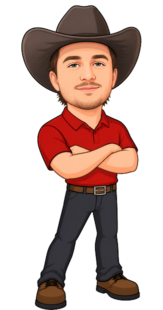 Simplified cartoon team avatar for Aaron at 1st Choice Roofing in a red company-style uniform.